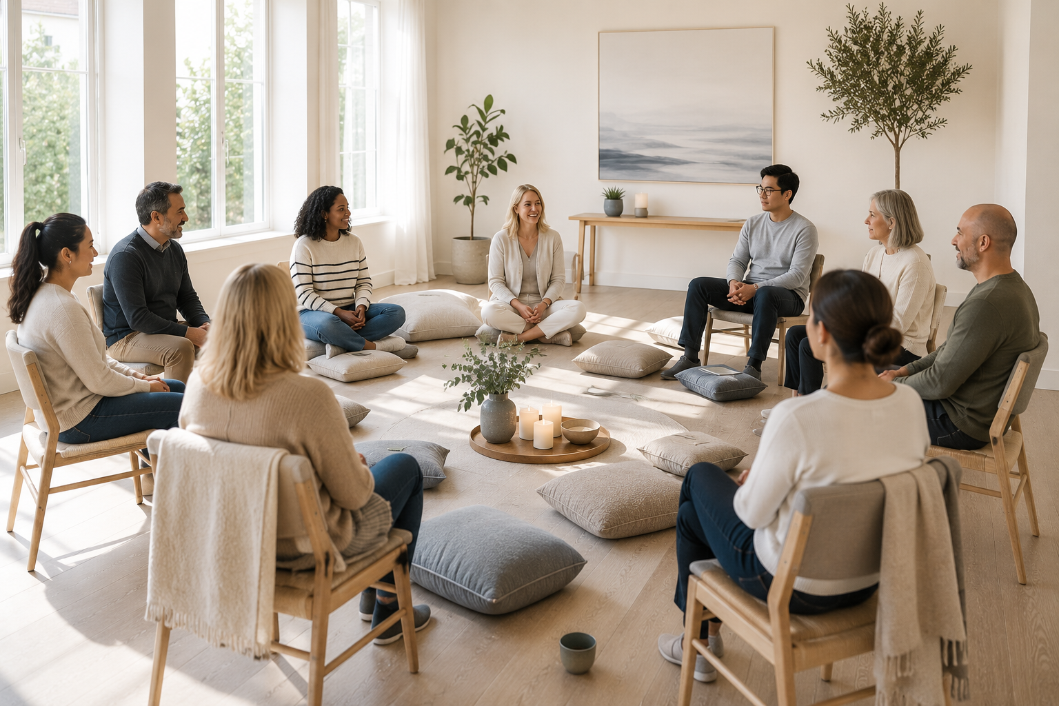 A supportive group meditation session